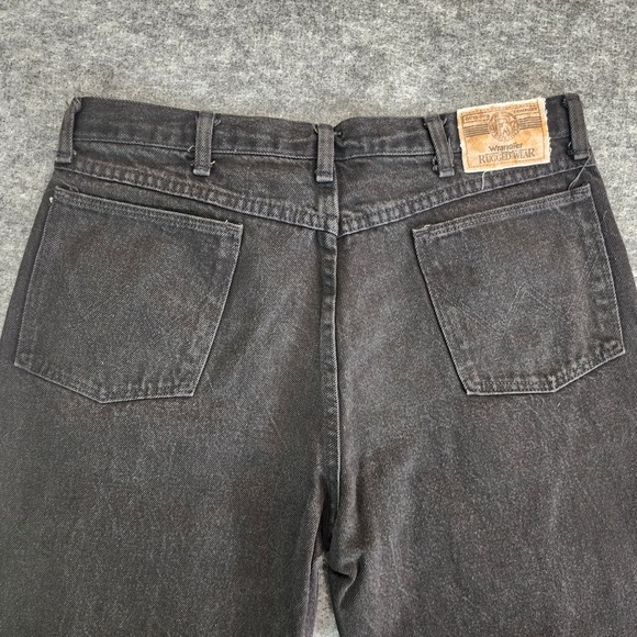 Vintage Wrangler Jeans Mens 34x31 Black Denim Straight Rugged Wear Work Made USA - Picture 6 of 13